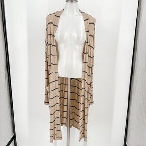 Cherish Long Beige/Gray Stripped Cardigan
